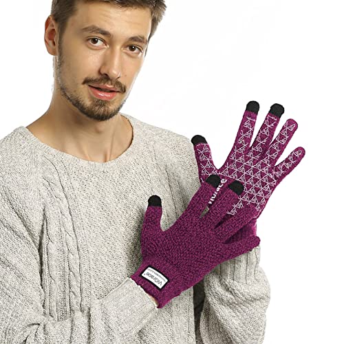 ViGrace Winter Warm Touchscreen Gloves for Men and Women Touch Screen Fleece Lined Knit Anti-Slip Wool Glove (Rose Red, Medium)