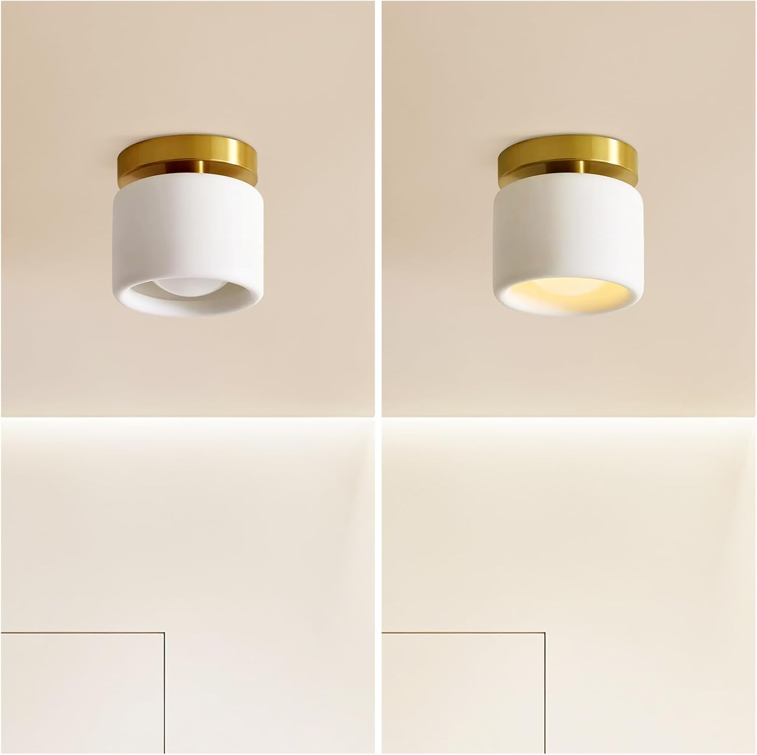 Modern Porcelain Flush Mount Ceiling Light - White Ceramic Shade, Vintage Farmhouse Lighting for Bedroom, Hallway, Closet & Entryway (White, 5" W x 5" L x5.5 H)