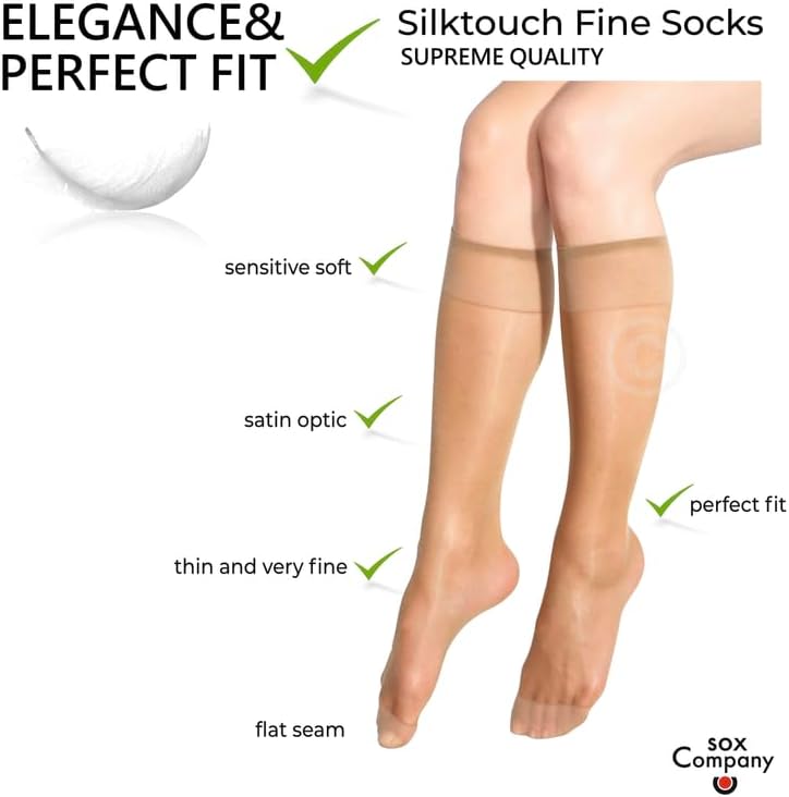 5-pack of Sox Company brand women's fine knee socks 12Deniers for comfort and perfect fit - Satin look, Silky feel
