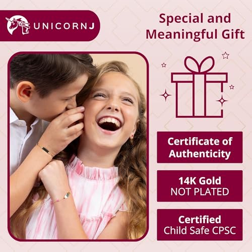 UNICORNJ 14k Gold ID Bracelet Engravable Girls Boys Kids Baby Infant, Personalized Figaro Curb Chain Name Bracelets for Babies Newborn Toddler Child Girl Boy Yellow Gold, Made in Italy4