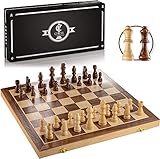 Chess Armory Magnetic Chess Set 15 inch x 15 inch - Inlaid Walnut Wooden Chess Set with Folding Chess Board, Staunton Chess Pieces, & Storage Box - Chess Set Wood Board Game