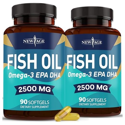 Omega 3 Fish Oil 2500mg Supplement by New Age - 2 Pack – Immune & Heart Support – Promotes Joint, Eye, Brain & Skin Health - Non GMO 180 Softgels - EPA, DHA Fatty Acids Gluten Free