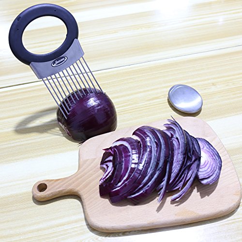 Onion Holder, Newness All-in-One Stainless Steel Onion Holder, Odor Remover & Chopper - Thumbnail 6