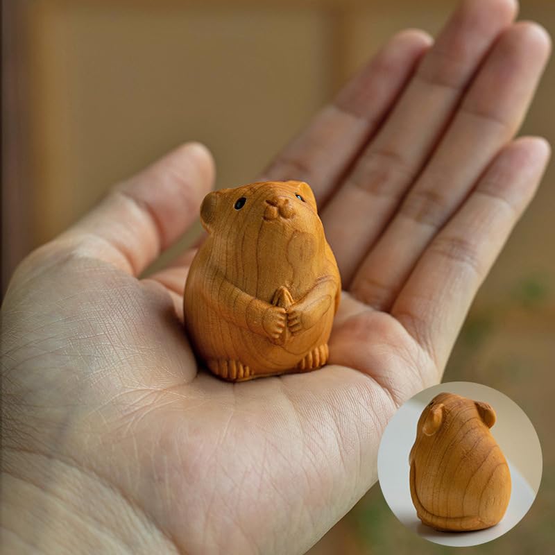 Ltahtliay Wooden Animal Chinese Zodiac Figurines, Small Cute Animal Wooden Sculptures Handmade Accents Craft, Wood Craft Figurine Statue Art for Home Office Table Decoration (1,Rat)