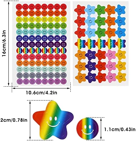 cobee Happy Face Stickers, 20 Sheet 1610 Pcs Happy Face Stickers and Colorful Heart Stickers, Rainbow Heart Sticker, Happy Face Reward Stickers for Teachers Parents Kids Craft Decoration