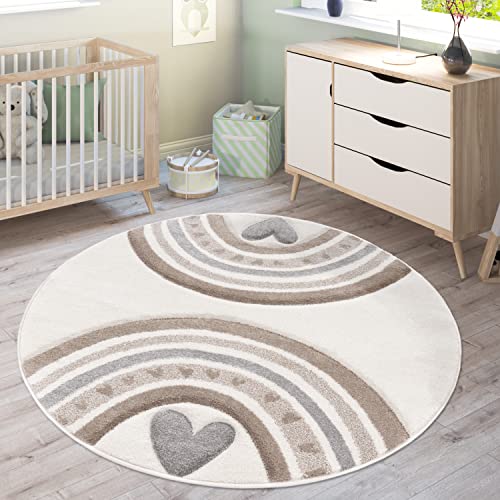 Paco Home Dywan Dzieci璚y Dywan Do Pokoju Dziecka T璚zowa Serce 3D Be穎wy Kremowy, Rozmiar:120 cm Rund