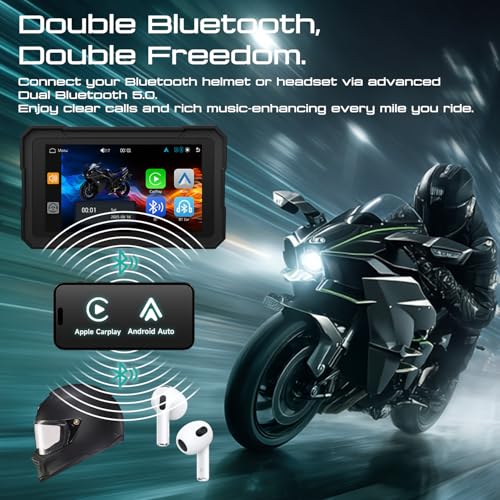 Image of 5.0 inch Wireless Motorcycle CarPlay Screen with TPMS, Model MOX50 | Wireless Apple CarPlay & Android Auto, IP67 Waterproof GPS, Dual Bluetooth, Magnetic Mount, Voice Control.
