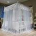 Joyreap Luxury 4 Corners Post Canopy Bed Curtains - Grey & White Cozy Drape Netting - Cute Princess Style Bedroom Decoration Accessories (59