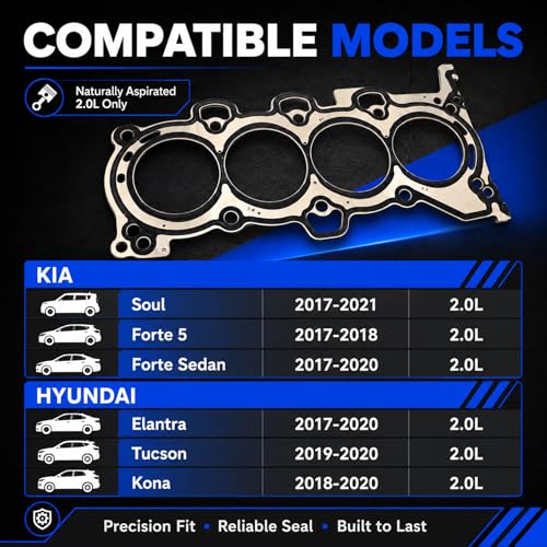 Image of XQSMWF 22311-2E100 Engine Cylinder Head Gasket for Hyundai Elantra 2017-2020, Kona 2018-2020, Tucson 2019-2020, Fit for Kia Soul 2017-2021, Forte 2017-2020 - 2.0L L4 DOHC NU Engine Replacement