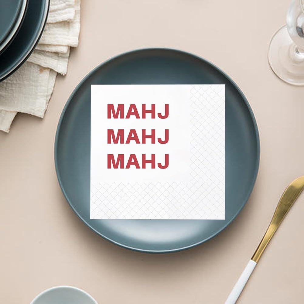 Funny Mahjong Cocktail Napkins, 200 Pack Dot Crack Bam, Mahj Mahj Mahj, All I Need Is Wind, Mahj All Day Disposable Paper Cocktail Beverage Napkins for Party Bar Birthday 2-Ply, 4.5x4.5"