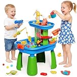 Water Table for Toddlers, Kids Sand & Water Play Table with 28-Piece Set, Outdoor Sensory Water Table Toys for Boys Girls, Play Sink with Rain Shower, Summer Easter Gift for Kids Ages 3 4 5 6 7 8