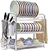 Dish Drying Rack 3-Tier Chrome Plating Dish Rack Stainless Steel Kitchen Dish Drainer Rack Organizer Tool-Free Installation With Utensil Holder/Drain Board/Bracket 3 Layers