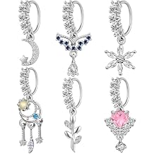 Dangle Nose Rings Hoops for Women 20G Nose Piercing Jewelry Set Copper Hypoallergenic Cartilage Earrings with CZ Flower Leaf Star Butterfly Design Septum Daith Tragus Helix Lip Piercing