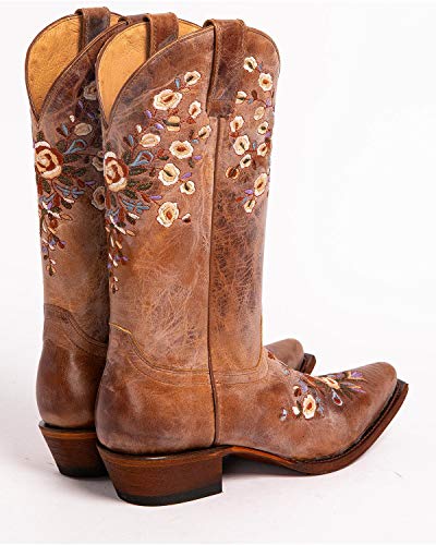 Shyanne Women's Maisie Floral Embroidered Cowboy Leather Boot Snip Toe Brown #TOP6
