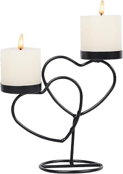 1Pcs Double Love Candle Holder, Wedding Candle Holder, Heart Shaped Candlestick for Table, Party, Home, Wedding, Birthday Black