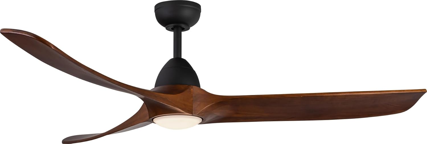 Kuzco Lighting Baylor 60" Ceiling Fan | Matte Black & Dark Walnut Finish | Modern 3-Blade LED Smart Fan | Steel Frame with Carved Wood Blades | Remote & App Control | 60" W x 15" H | CF97860-MB/DW