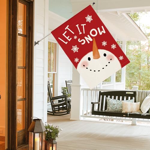 AVOIN colorlife Let It Snow Snowman Snowflake House Flag 28 x 40 Inch Double Sided Outside, Christmas Winter Holiday Yard Outdoor Decorative Flag Red by AVOIN colorlife - Image 4