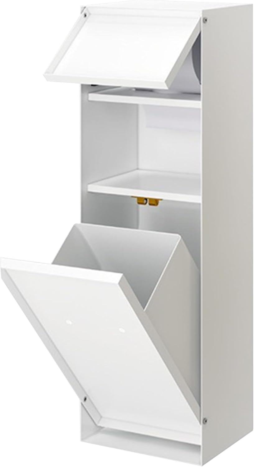 304 Stainless Steel Hidden Trash Can Wall Niche, 3-in-1 Bathroom Built-in Storage Cabinet, Hidden Garbage Bin, Toilet Paper Holder Storage Shelf for Toilet Bathroom Hotel,White