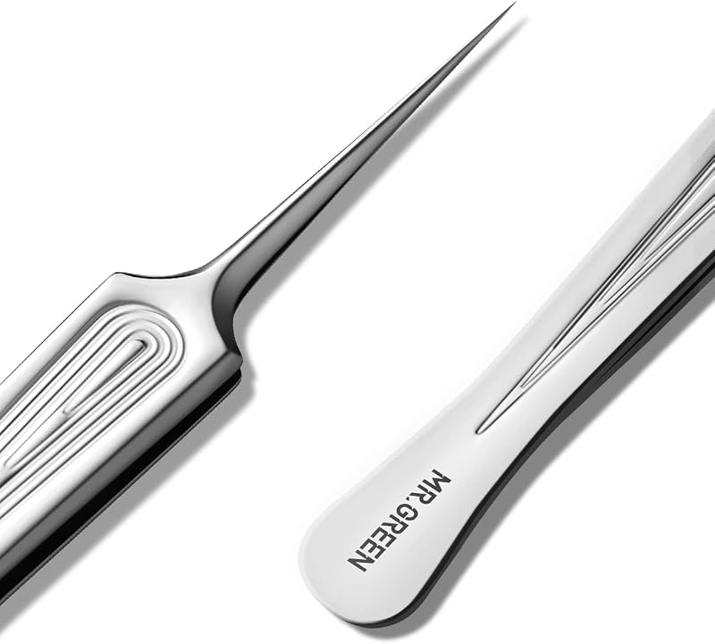MR.GREEN Pinzas para pelo encarnado, puntas puntiagudas, pinzas para cejas, astillas, eliminación de puntos negros, extractor de clips para acné (largo)