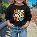 HBDHEJL Jesus Loves Me Girls Christian Sweatshirt Letter Graphic Crewneck Long Sleeve Sweatshirt Fashion Cute Pullover Tops 3-4 Years 02 Black