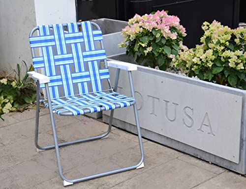 Zxdin3 Foldable Webbing Retro Lounge Lawn Beach Camp Chair Portable Lightweight For Adult With Armrest | Picnic Bbq Rv Trip Patio Garden Rest | Outdoor Collapsible Backrest Seats Summer Blue Stripe #TOP4
