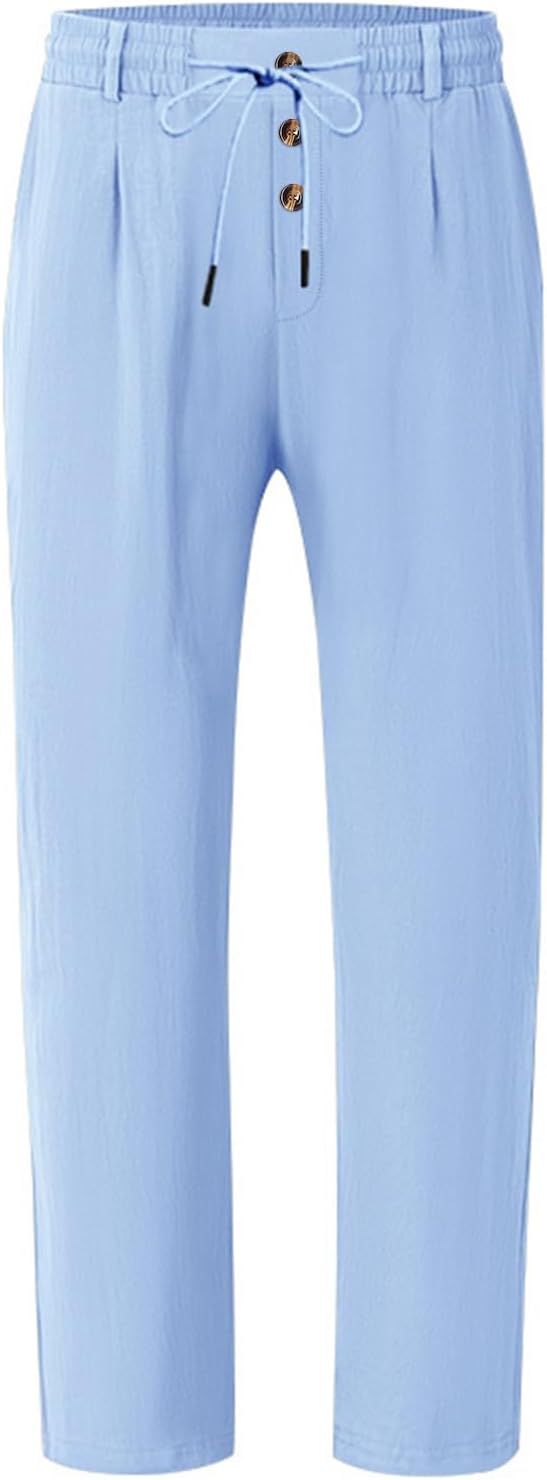 Men's Linen Pants Lightweight Drawstring Elastic Waist Pockets Loose Fit Straight Legs Summer Beach Yoga - Image 6