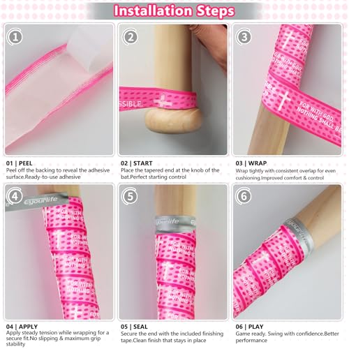 Eyourlife 2 Pack Baseball Bat Grip Bat Wraps for Baseball Lifestyle Softball Gifts Pro Feel Non-Slip Elite Batting Grip Tape for Bats Players Luke 1:37 Pink — view 4