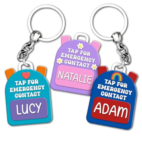 Personalized Backpack Name Tag, Pack of 3 Emergency Contact Keychain, Backpack Name Tags For Kids, Back to School Gifts, Custom Luggage Tags for Suitcases