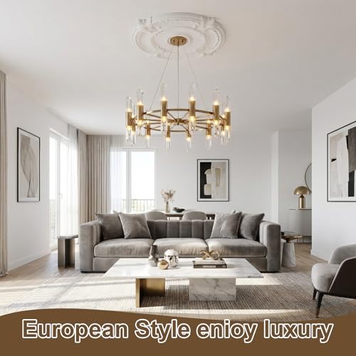 Image of Kenaoeoe 2 Pack White Plain Ceiling Medallion 12 inch OD x 3.5 inch ID PU ecorative Ceiling Fan Medallions for Light Fixtures
