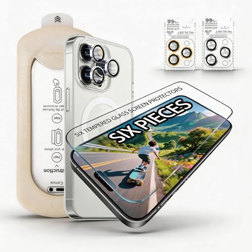 BJVVKW 3 Pack Screen Protector for iPhone 16 ProMax, with 2 Pack Camera Lens Protector & 1 Protective Case, Easy Install Frame, 9H Hardness, HD Clear, Full Coverage by BJVVKW - Used condition - US$13.74