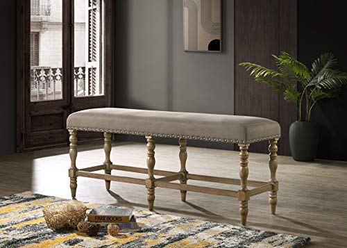 Roundhill Furniture Birmingham Microfiber Upholstered Counter Height Bench with Nail Head Trim in Driftwood Finish by Roundhill Furniture - Used condition - US$130.59