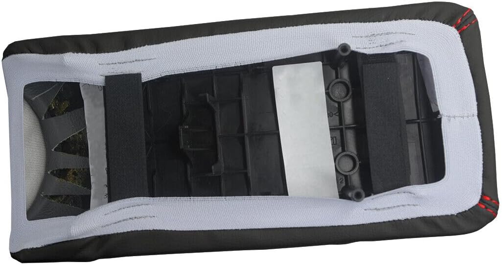 PVC Console Lid Pull Over Cover Gray Compatible with Toyota Prius 2010-2015 (Black, Red Stitch)