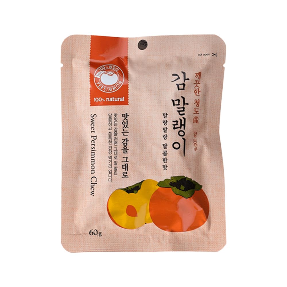 HELLO KFOOD HANWOOL Korean Dried Persimmon Chews – Cheongdo Gam Mallaengi, 100% Natural Sweet Real Persimmon Snack, Soft & Moist Healthy Fruit Snack, 60g x 5 Packs