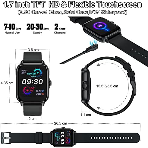 Allaugh Smart Watch with Calling and Messaging, 1.7'' Touch Screen 28 Modes Sport Fitness Tracker Digital Step Counter Watches for Men Women IP67 Waterproof Heart Rate Sleep Monitor watch iOS Android