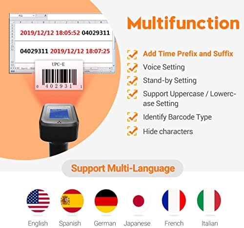 Tera 2D Barcode Scanner Wireless, Bluetooth QR Code Scanner, with Time Display Screen Battery Level Indicator Charging Base, Patent Number 90078251950003, HW0006