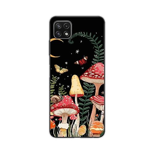 KARTXITAI Case Compatible with Samsung Galaxy A22s 5G,Shockproof Slim Thin Silicone Protective Anti-Fingerprint Anti-Scratch Anti-Fall Phone Cover - Mushroom, Butterfly, Moon