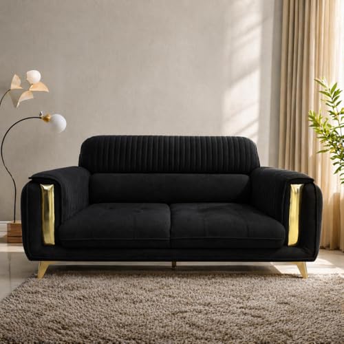 Image of Casaliving Gelio 3 Seater Sofa Set for Living Room (Black Colour) Premium Fabric Sofa