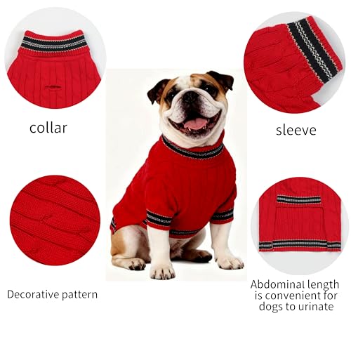Image of Small /Medium Dog Sweater, Warm Dog Winter Coat w /Sleeves, Comfortable High Neck & Leash Hole, Premium Dog Clothes for Bulldog-Best for Holidays, Daily Walks L Bright Red