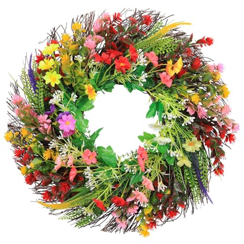 40 cm Wreath For Front Door Artificial Wildflower Spring Summer Wreath for Front Door Home Wall Wedding Festival Farmhouse Holiday Decor
