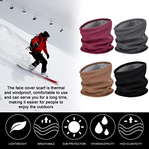 Syhood 4 Pieces Winter Neck Warmer Fleece Tube Scarf Thicken Knitted Windproof Bandana for Men and Women4