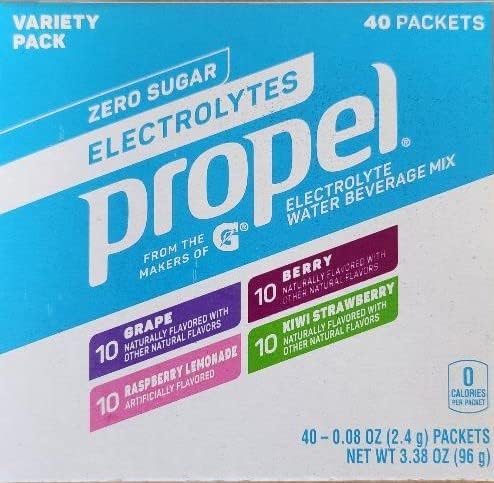 Water Beverage Mix With Electrolytes, Vitamins and No Sugar (40 packets 0.08 oz) (berry, grape, raspberry lemonade & kiwi strawberry) total 3.38 oz