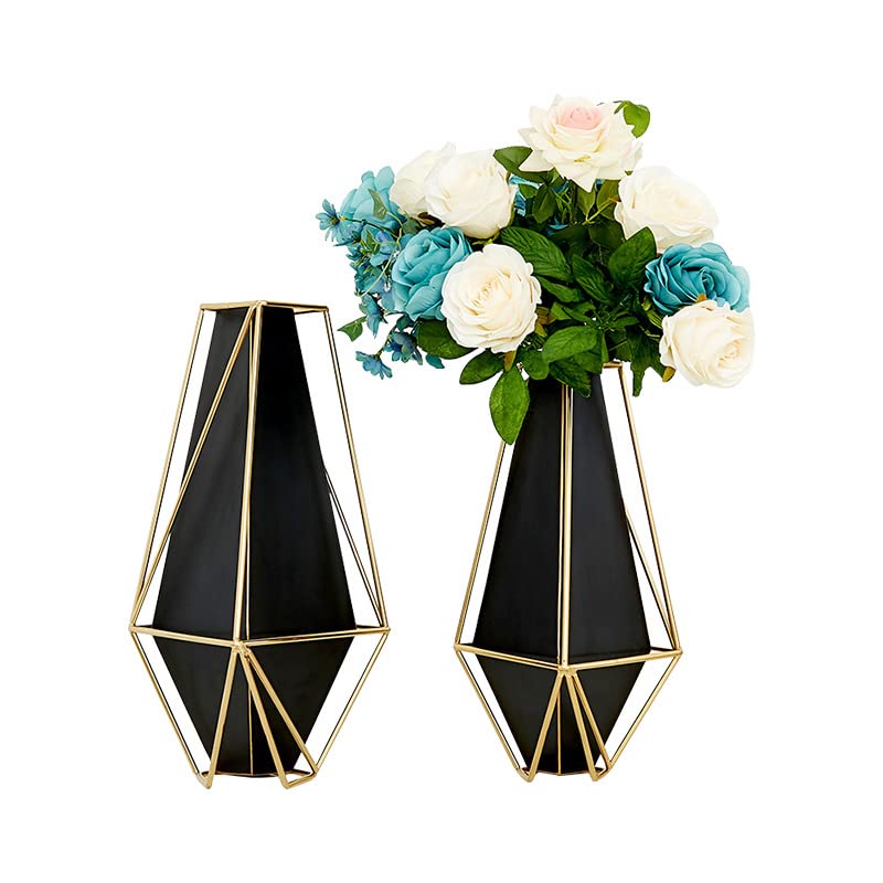 LULUDADA Gold Fall Black Irregular Tall Large Modern Metal Flower Trendy Vases for Home Geometric Decor Centerpieces Living Room (Large)