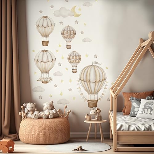 Muralo - Muralo Sticker Set für Mädchen und Jungen - Aquarell Aufkleber Wandsticker Tattoo für Kinderzimmer - Wandaufkleber Ballons mit Wolken und Sternchen Motiv - Br.60cm x Hö.30cm