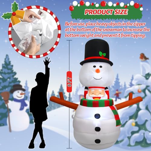 6FT Christmas Inflatable Outdoor Decorations Animated Snowman Santa Claus Pop Up Xmas Blow Ups Holiday Yard Decor with LED Lights Winter Lighted Snow Man Blowup for Outside Indoor Party Lawn Garden by Enenani - Used condition - Image 3