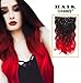 Creamily 20" Clip in Hair Extension Natural Black To Dark Red To Bright Red Ombre Dip-dye Color