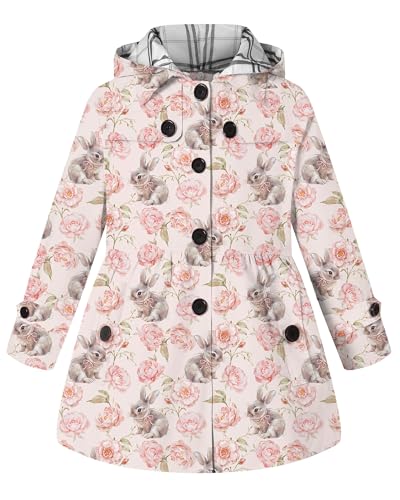 Image of BINPAW Girls Hooded Jacket Trench Coat, 3# Pink, 11-12Y