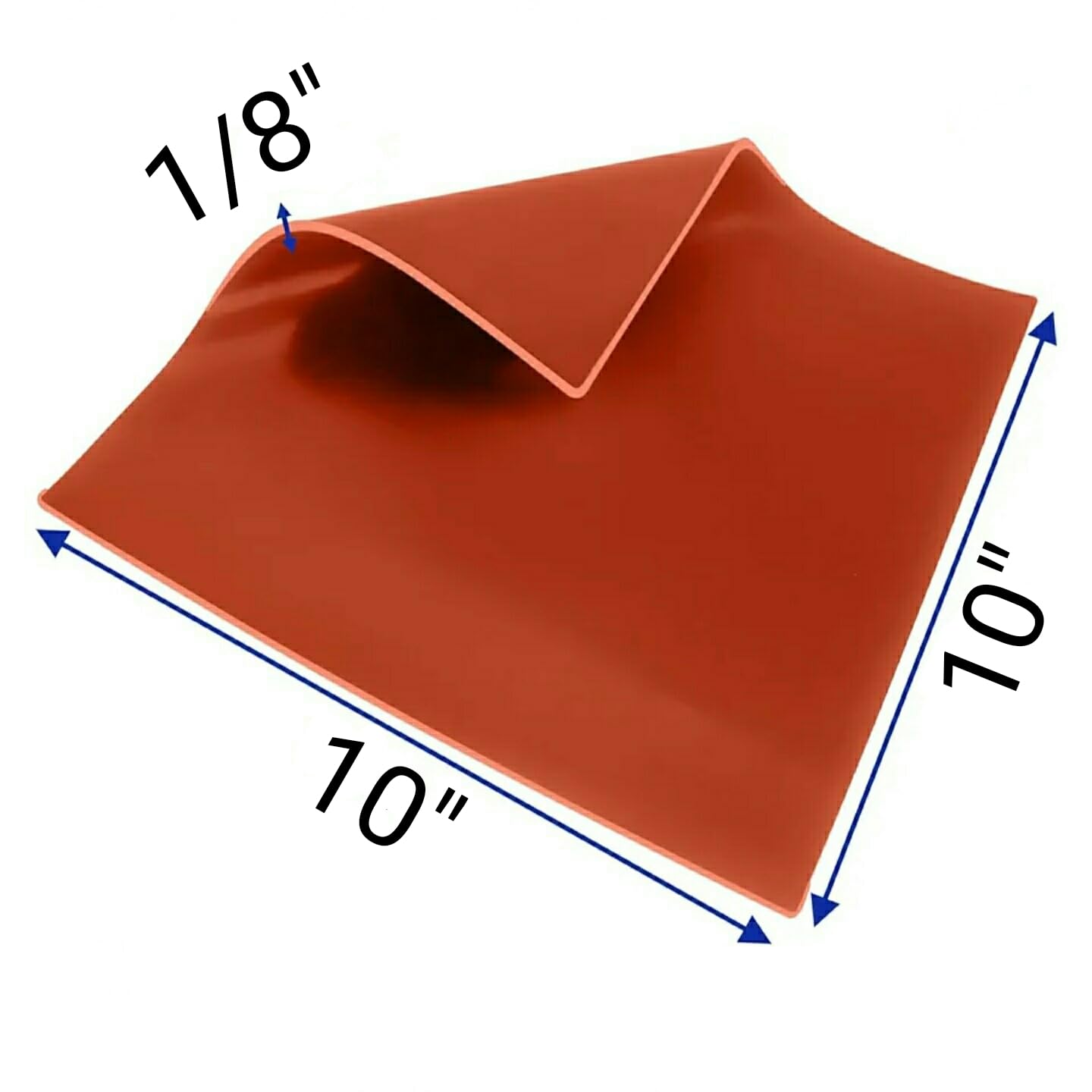 JTS 1/8" Silicone Rubber Sheet High Temp Solid Red/Orange Commercial Grade 10" X 10" Square Made in USA