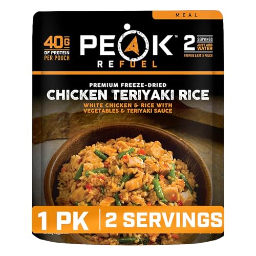 Peak Refuel Chicken Teriyaki Rice | 40g Protein | 580 Calories | 100% Real Meat | Premium Freeze Dried Backpacking & Camping Food | 2 Servings | Ideal MRE Survival Meal