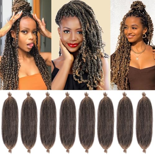 8 Packs Springy Afro Twist Hair 24 Inch Pre-Separated Spring Twist Crochet Braids Hair For Soft Faux Locs Synthetic Marley Twist Braiding Hair Extension For Women (10 Strands/Pack,T27#)