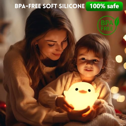 Okayera DoDo Duck Night Light, Duck LED Night Light, Nursery Silicone Bedside Touch Lamp for Home Bedroom Decor, Rechargeable Dimmable USB Timer, Birthday Easter Xmas Gifts for Kid Baby Teen